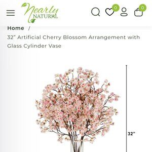 32” Artificial Cherry Blossom Arrangement with Glass Cylinder Vase